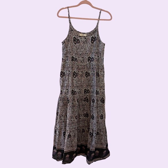 Natural Life Floral Tiered Midi / Maxi Dress XS / S Boho Festival Purple / Black - Picture 1 of 11